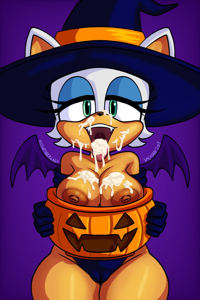 big_breasts breasts cum female female_only furry halloween mexicanjoe nipples pumpkin rouge_the_bat rouge_the_bat_(halloween) semen sonic_(series) sonic_speed_simulator tagme witch