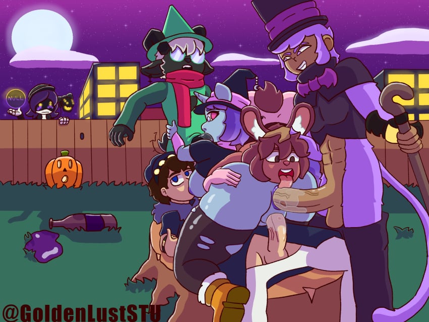 3boys 3girls anal anal_sex anus anus_juice big_ass big_nipples big_penis blowjob blue_eyes boots brawl_stars brown_eyes brown_hair bunny_girl comedy cosplay cyn_tail_(murder_drones) deltarune double_penetration fluids gigantic_penis glasses goat goldenluststu grabbing_ass halloween halloween_costume helluva_boss licking_anus licking_penis monkey moon moonlight mortis_(brawl_stars) murder_drones muscular_male n_(murder_drones) outdoors pink_eyes pony ponytail pumpkin purple_eyes purple_hair pussy pussy_juice ralsei shovel stockings sucking_nipples unicorn uzi_(murder_drones) verosika_mayday_(helluva_boss) wine witch_hat wood yellow_eyes