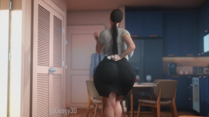 1girls 3d ass back_view big_ass big_breasts black_hair breasts busty butt curvaceous curvy curvy_body curvy_female curvy_figure female gooey3d huge_ass huge_breasts large_breasts original original_character ponytail voluptuous