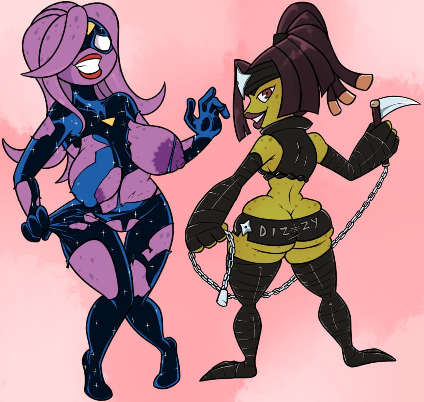 alien awesomenauts breasts_out coco_nebulon cosplay dizzy empowered empowered_(series) huge_ass huge_breasts ninjette terrible_the_drawfag torn_clothing