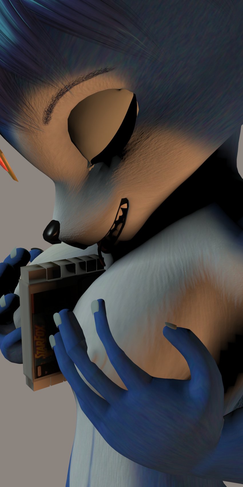 3d anthro black_nose blue_fur breasts closed_eyes color female female_only fox fur furry furry_breasts game_cartridge krystal nude side_view solo star_fox tagme