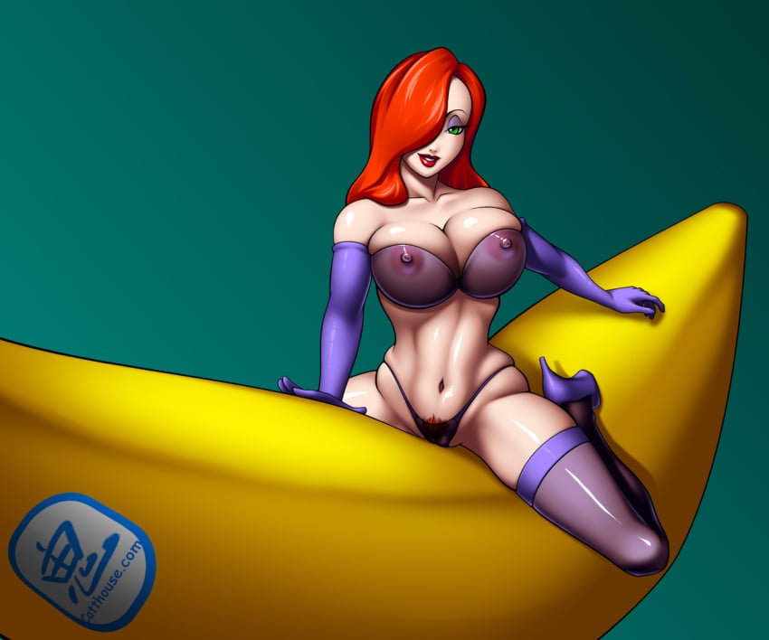 1girls areolae breasts bursting_breasts catthouse_studios disney erect_nipples female female_only huge_breasts human jessica_rabbit long_gloves nipples oni_(artist) red_hair solo spread_legs thick_thighs thighhighs who_framed_roger_rabbit