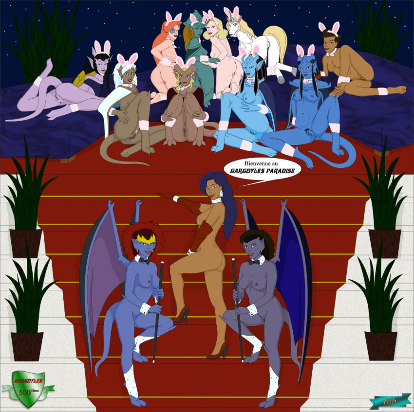 13girls 6+girls angela_(gargoyles) anthro beth_maza blue-skinned_female blue_skin dark-skinned_female dark_skin delilah_(gargoyles) demona desdemona_(gargoyles) disney elisa_maza fab3716 fox_xanatos french_text fur furry gargoyles high_heels horned_humanoid human humanoid light-skinned_female light_skin margot_yale mother mother_and_daughter multiple_girls nipples obsidiana ophelia_(gargoyles) purple-skinned_female purple_skin siblings sisters sora_(gargoyles) tattoo tattoo_on_face turquesa una unicorn_humanoid white-skinned_female white_skin