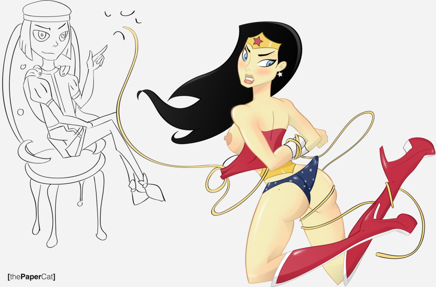 bondage dc_comics dcau high_heel_boots high_heels lasso_of_truth mordred nipples platform_heels thepapercat white_background wonder_woman wonder_woman_(series)