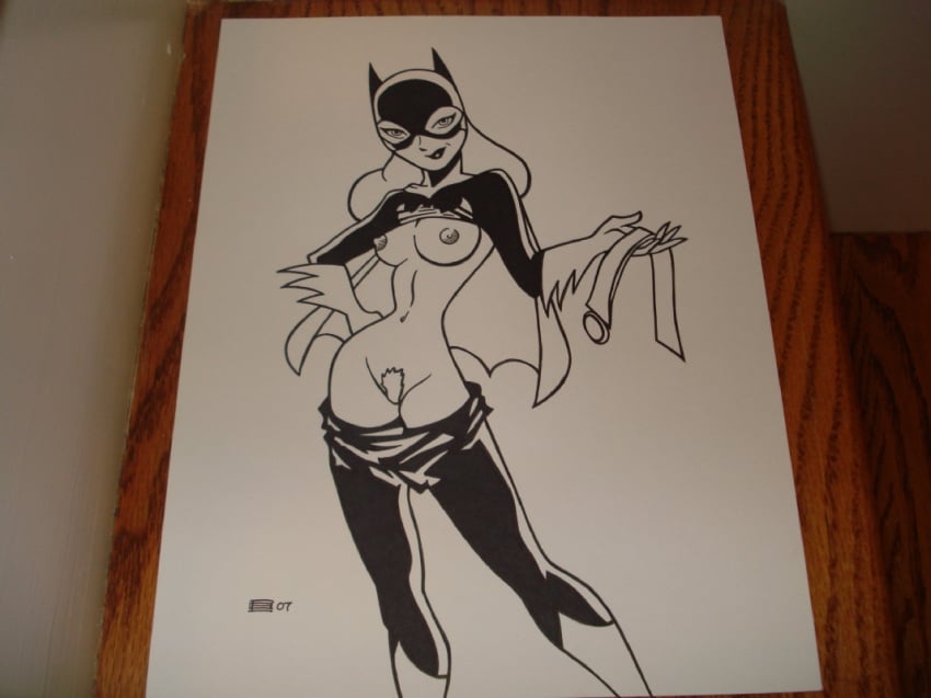 1girls 2007 bar barbara_gordon batgirl batman:_the_animated_series batman_(series) david_farley dc dc_comics dcau female female_only monochrome nipples photo_(medium) solo