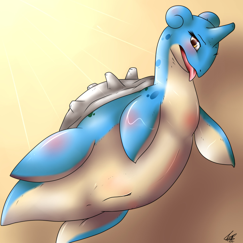 blush color female female_only feral genital_slit grey_shell horn lapras nude pokemon shell solo tagme