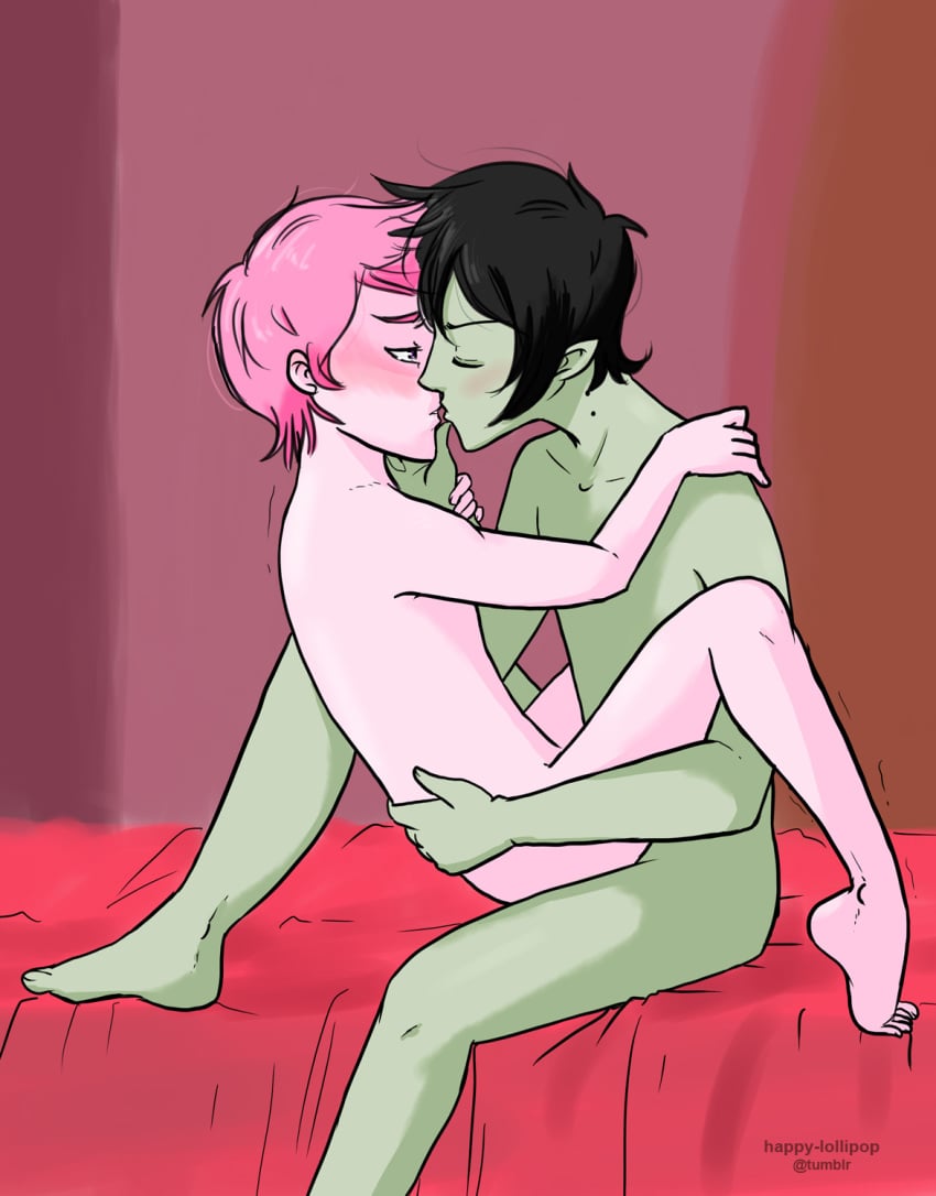 2boys adventure_time artist_request bed blush gay kissing male male/male male_only marshal_lee nude prince_gumball sex tagme yaoi