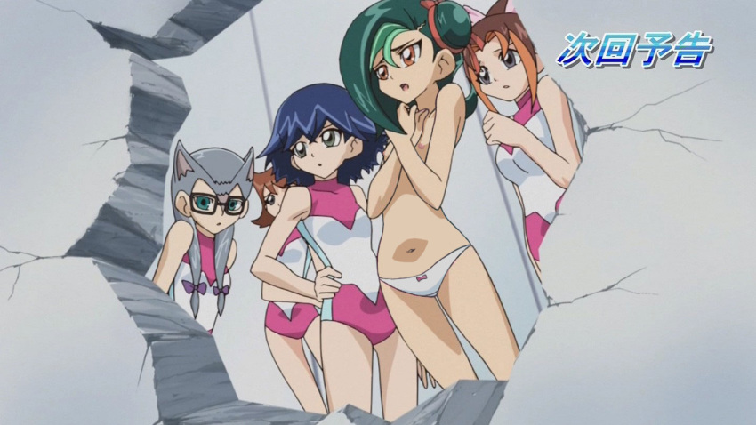 breasts cathy_(yu-gi-oh!_zexal) character_request glasses kotori_mizuki navel nipples open_mouth straw topless tori_meadows yu-gi-oh! yu-gi-oh!_zexal