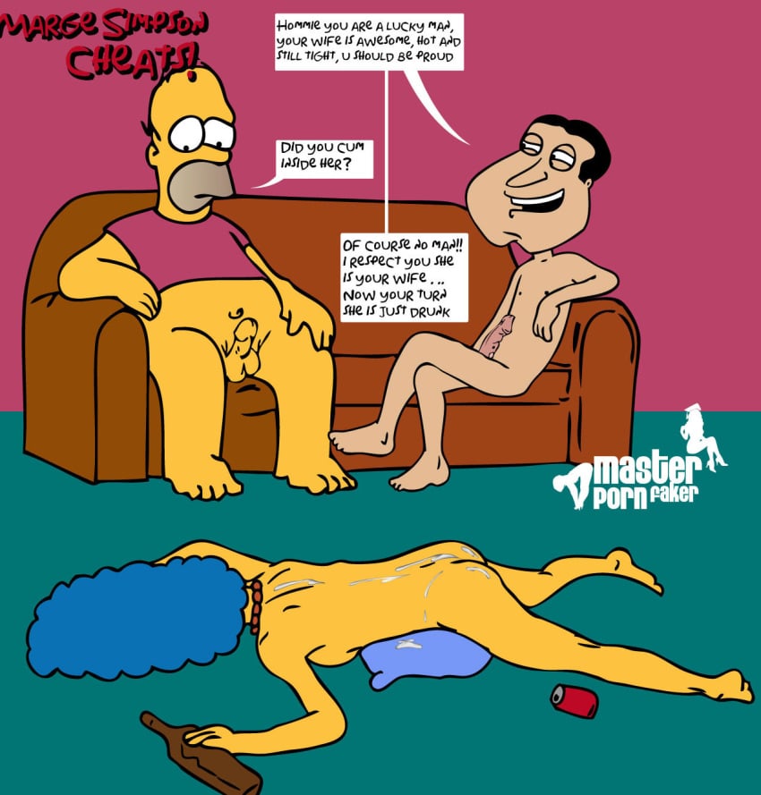 crossover family_guy female glenn_quagmire homer_simpson human male marge_simpson master_porn_faker the_simpsons