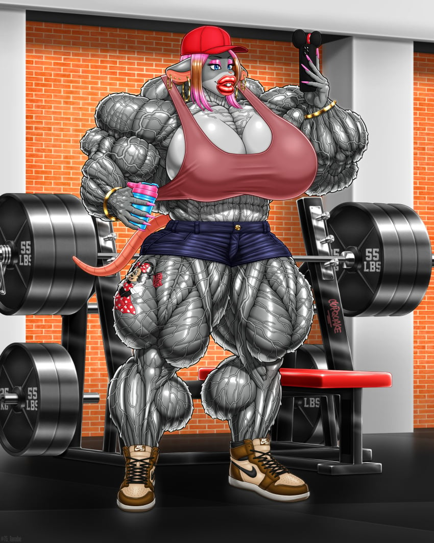 _(tanabe75) calf_muscles cupquake furry ghetto giantess huge_lips hyper_breasts hyper_muscles jordans minnie_mouse mouse muscles muscular_anthro muscular_female nike rat shaker sneakers tattoo thighs tight_clothing tight_fit veiny_muscles voluptuous wide_hips