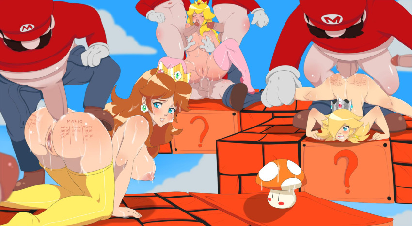 clothing cum inusen large_breasts mario mario_(series) princess_daisy princess_peach princess_rosalina stockings