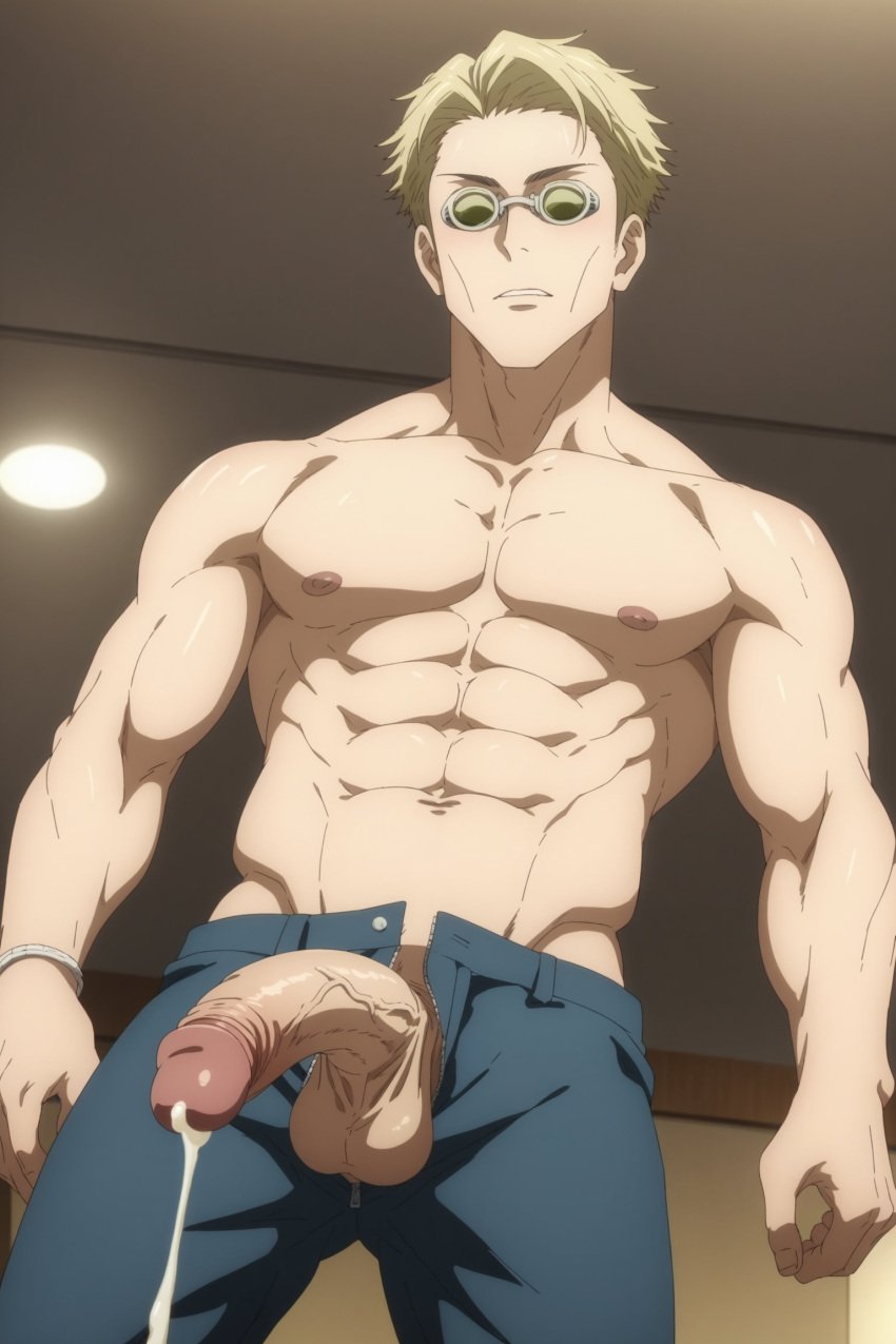 1boy ai_generated anal blonde_hair cum gilxxgamesh jujutsu_kaisen kento_nanami male male_focus male_only muscular muscular_male penis solo solo_male