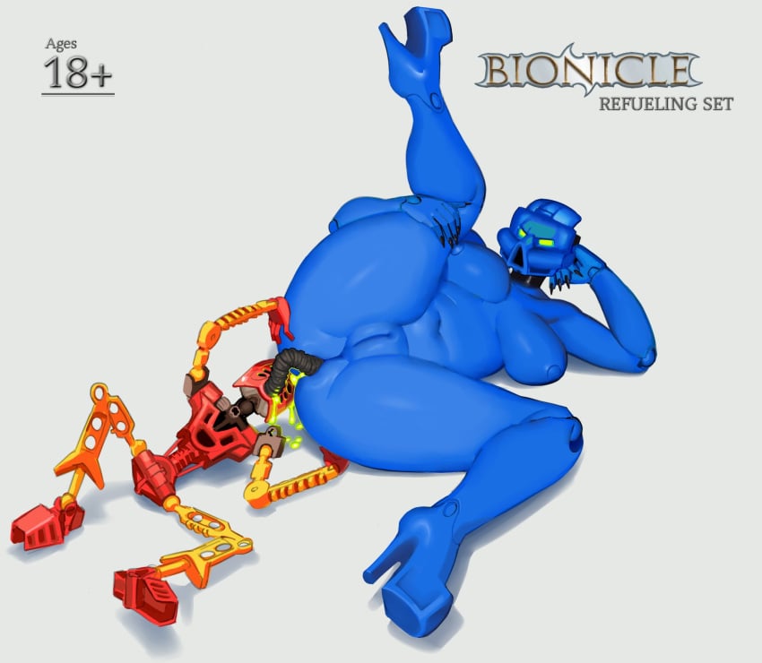 ? anal anal_tube anus ass_to_mouth big_ass bigger_female bionicle blue_skin breasts churnurg enema enema_expulsion gali gynoid high_heels lava_(artist) lego pussy refueling robot robot_girl tagme tahu vagina