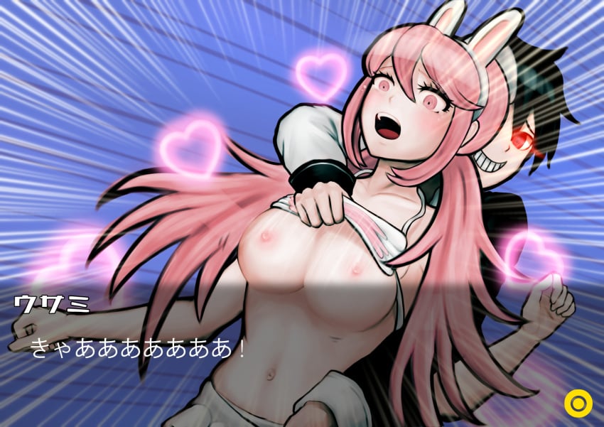 assisted_exposure breasts danganronpa danganronpa_2:_goodbye_despair embarrassed embarrassed_nude_female enf exposed_breasts human_monokuma human_monomi large_breasts monokuma monomi_(danganronpa) mugiwara super_danganronpa_2