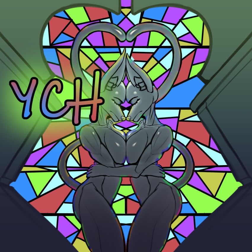 2024 2girls anthro ass breasts church closed_eyes closed_mouth colorful digital_media_(artwork) female furry furry_only glass nose_touching original original_character scarlet_side stained_glass tail touching_breast touching_head ych