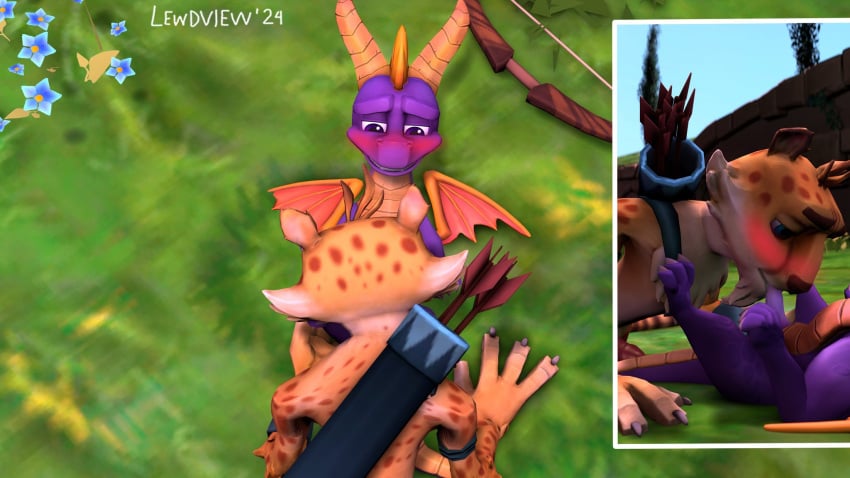 activision anthro body_hair cheetah chest_hair chest_tuft cowlick dragon duo eyebrows face_in_crotch facial_hair felid feline feral genitals goatee hair half-closed_eyes head_between_legs head_in_crotch hi_res horn hunter_(spyro) implied_oral legs_up lewdview looking_at_another looking_at_partner looking_pleasured lying male male/male mammal mythological_creature mythological_scalie mythology narrowed_eyes nude obscured_oral obscured_sex on_back oversized_oral penis pronounced_browridge raised_eyebrows scalie sex spiky_hair spread_legs spreading spyro spyro_the_dragon sucked_silly sucking tail tuft wings