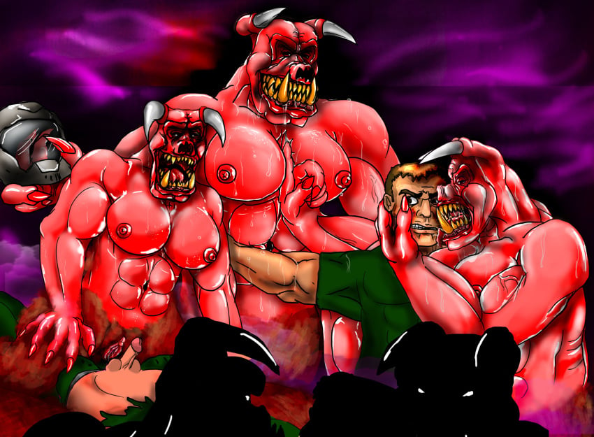 2boys 5girls baron_of_hell_(doom) big_breasts breasts demon doom doom_slayer_(doom) female femdom human humanoid jiggawhat male male_human/female_demon male_human/female_humanoid tagme