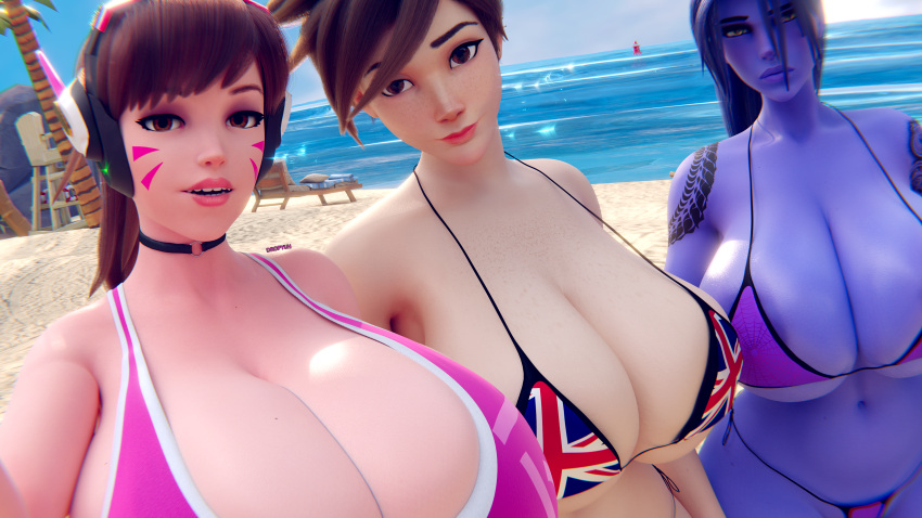 3d 3girls alternate_breast_size areola areolae blizzard_entertainment breasts_bigger_than_head brown_eyes brown_hair d.va dropyuh_(artist) female female_focus gigantic_breasts hana_song huge_breasts human human_only hyper hyper_breasts korean long_hair massive_breasts nipples overwatch overwatch_2 tagme top_heavy tracer union_jack_tracer upper_body waist wide_hips widowmaker