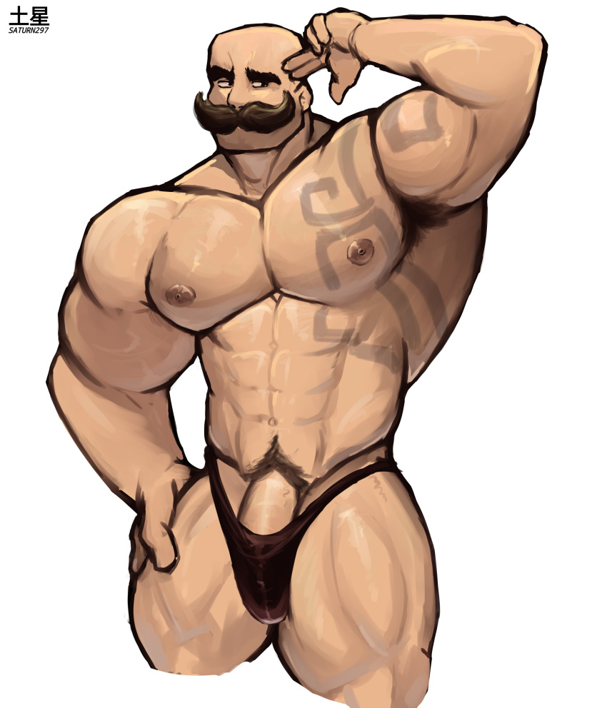 armpit_hair balls bara braum bulge facial_hair flaccid league_of_legends male male_only moustache muscles muscular penis saturn297 solo solo_male