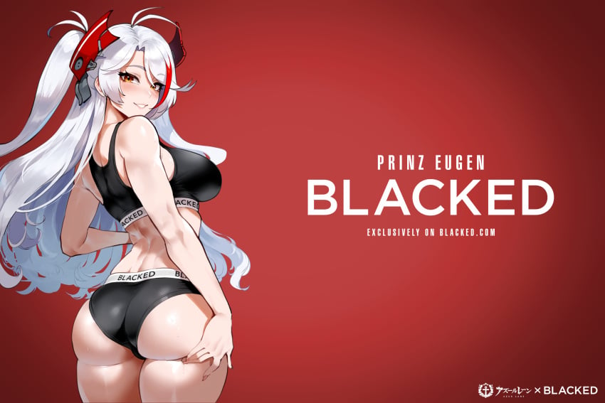 1girls ai_generated antenna_hair ass azur_lane black_panties blacked blacked_clothing golden_eyes light-skinned_female multicolored_hair ntr peropero prinz_eugen_(azur_lane) silver_hair