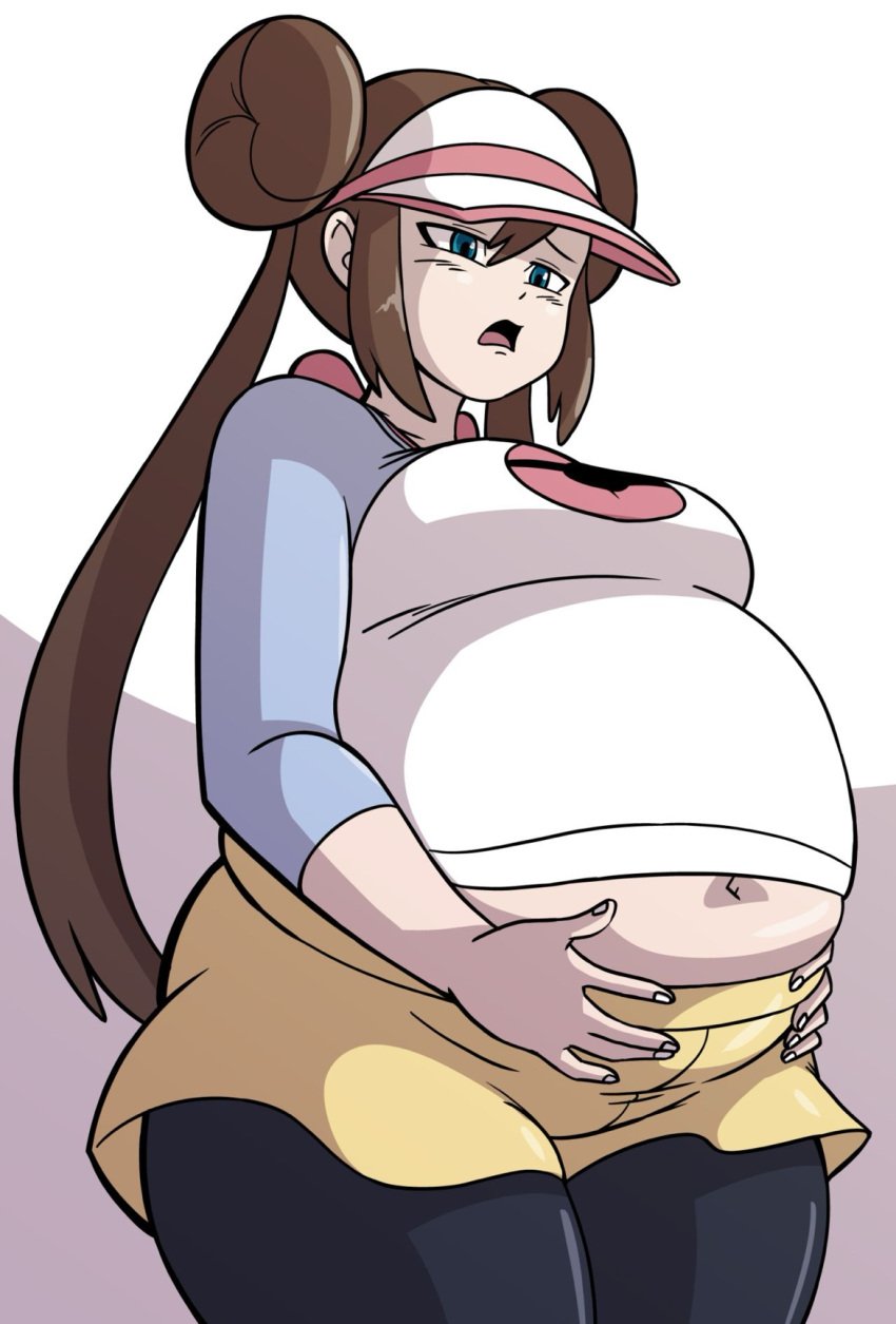 artist_request axel-rosered belly belly_bulge belly_button belly_expansion belly_overhang breathing breathing_heavily chubby chubby_female embarrassed embarrassed_female heavily_pregnant horny horny_female nintendo overweight overweight_female pokemon pregnant pregnant_belly pregnant_female rosa_(pokemon) round_butt tight_clothing tight_fit undersized_clothes whore