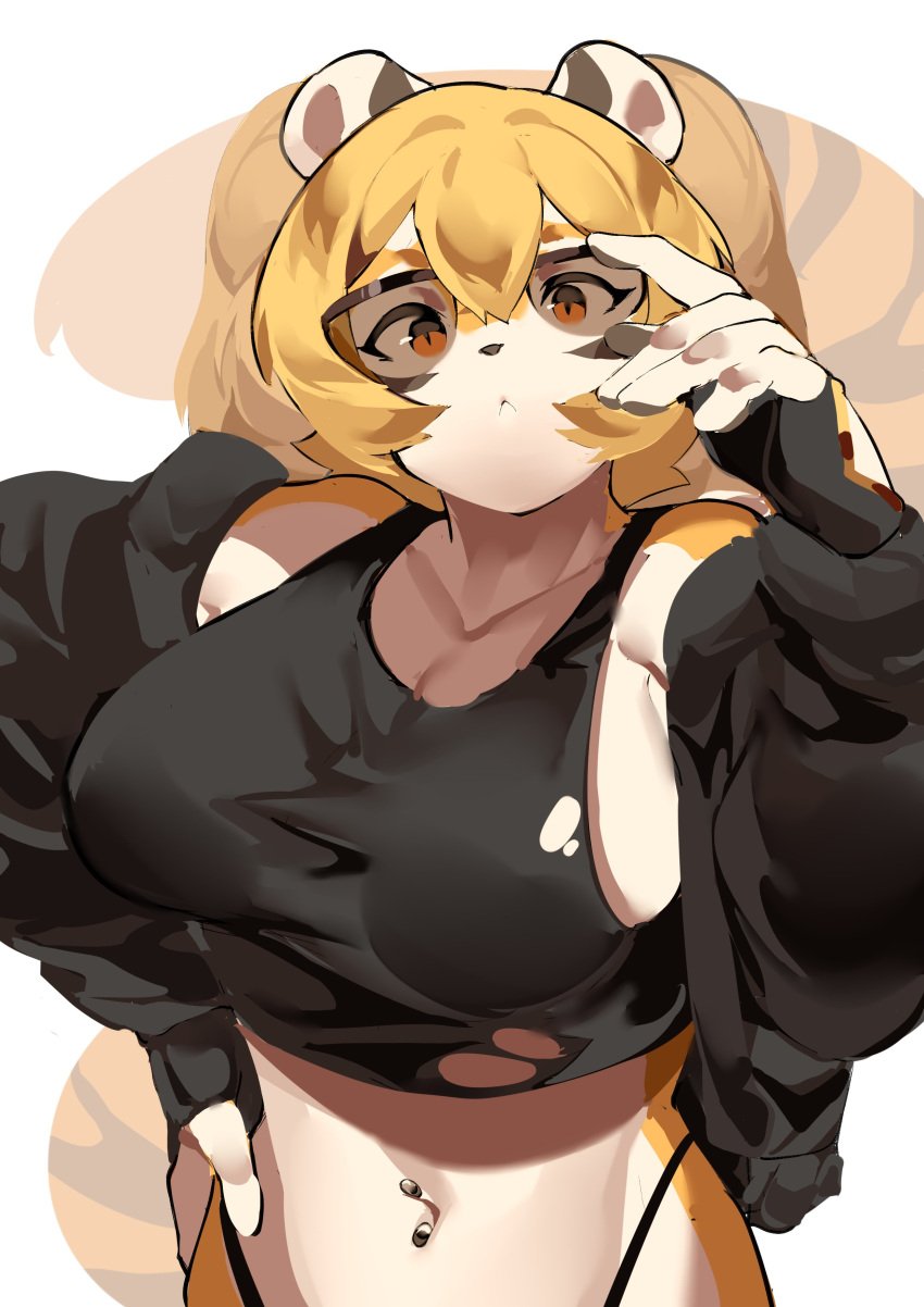 1girls belly_piercing big_breasts breasts cleavage feline female furry furry_only glasses huge_breasts mx99926 tagme thick_thighs thong tiger tiger_girl wide_hips