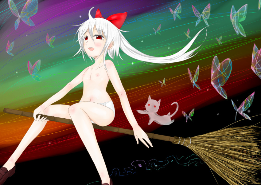 .flow 1girls 2011 2d 2d_(artwork) 5_fingers areolae bow bow_on_head breasts breasts_out broom butterfly cat colorful_background flying long_hair looking_at_viewer panties ponytail red_bow red_eyes sabitsuki sitting_on_broom skinny_girl slim small_breasts solo tagme tiny_breasts topless unknown_artist white_hair white_panties witch