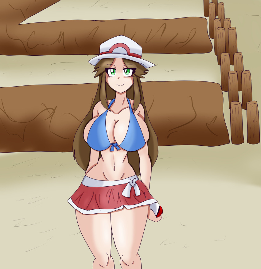 1girls big_breasts bra breasts female female_only full_comfort hat leaf_(pokemon) pokemon tagme