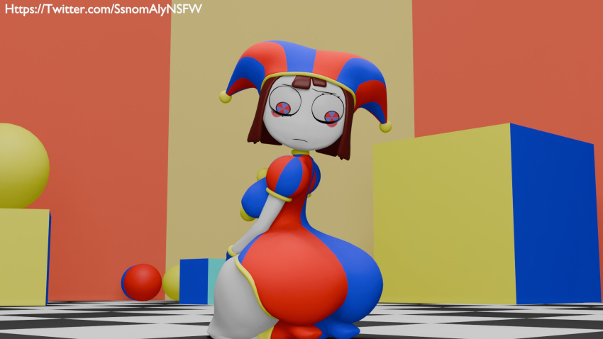 1girls 3d_model big_ass big_butt brown_hair clown clown_girl female pomni pomni_(the_amazing_digital_circus) short_hair ssnomaly the_amazing_digital_circus white_body white_skin