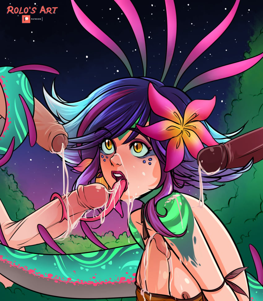 blowbang cum cumshot league_of_legends multiple_penises neeko oral paizuri penis riot_games rolo's_art tagme tonguejob