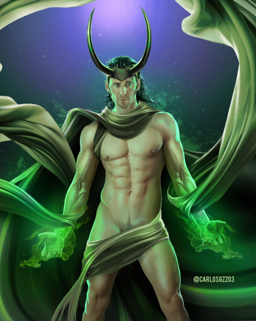 1boy abs actor cape carlos_gzz celebrity covered_crotch horns human human_only in_character light-skinned_male light_skin loki_(marvel) loki_(series) magic male male_only marvel marvel_cinematic_universe muscular muscular_male pecs thor_(series) tom_hiddleston