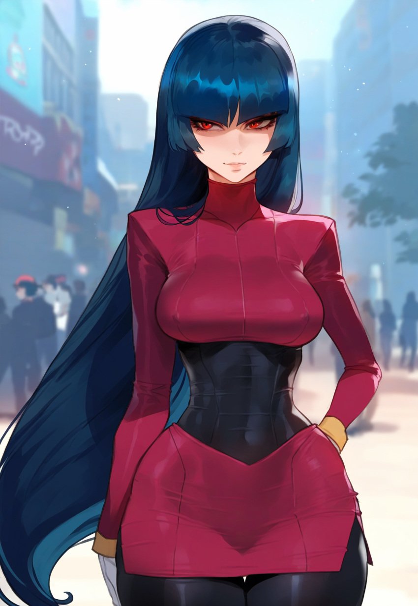 1girls ai_generated black_hair breasts female female_only floox game_freak gym_leader hi_res hips large_breasts light-skinned_female light_skin long_hair nintendo pokemon pokemon_rgby red_eyes sabrina_(pokemon) slim_waist stable_diffusion thick_thighs thighs wide_hips