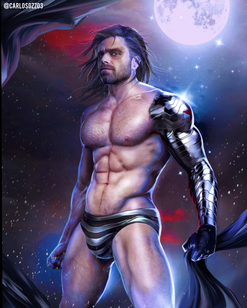 1boy abs actor biceps bucky_barnes bulge captain_america_(series) carlos_gzz celebrity human human_only in_character light-skinned_male light_skin male male_only marvel marvel_cinematic_universe muscular muscular_male pecs prosthetic_arm sebastian_stan shirtless_male thick_thighs underwear underwear_only winter_soldier