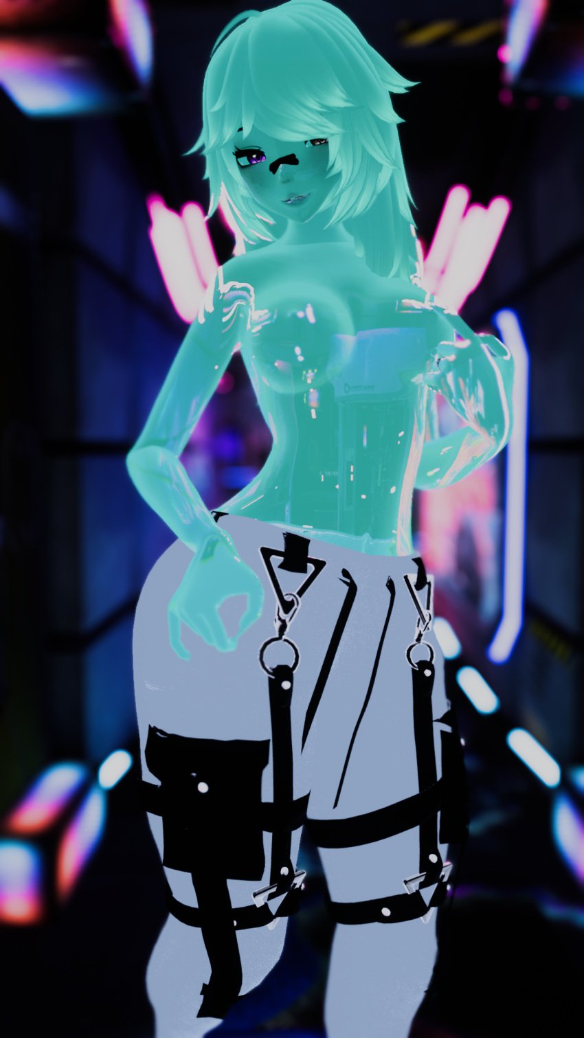 1futa 3d 3d_model content_creator cyberpunk green_body green_hair green_nipples green_skin maxi_the_muse pants portrait slime slime_girl slime_monster topless topless_futanari vr_media vrchat vrchat_avatar vrchat_media vrchat_model