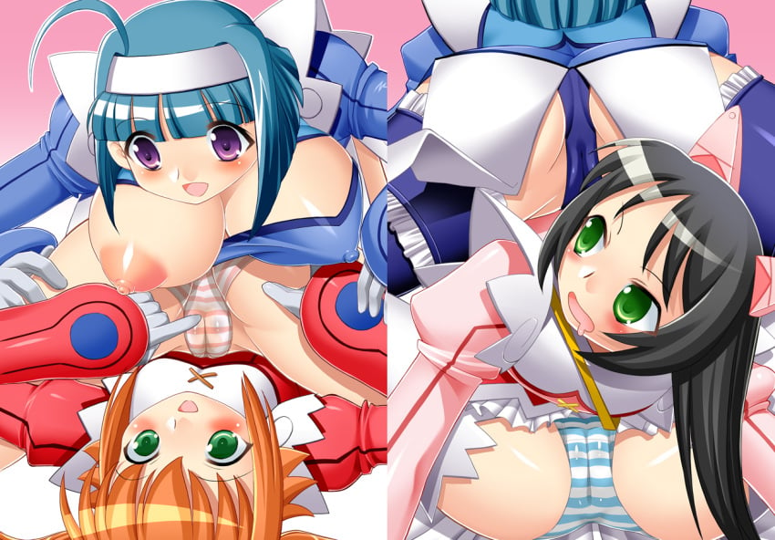 ahoge ass black_hair blue_hair blue_legwear blue_thighhighs blush breast_slip breasts cameltoe cleavage_cutout cowgirl_position crotch_rub erect_nipples eye_contact fat_mons female fff_threesome fingering garters gloves green_eyes group_sex hair hairband happy_sex hazuki_kurumi kaitou_tenshi_twin_angel kannazuki_aoi large_breasts long_hair looking_at_another looking_back lying minazuki_haruka_(twin_angel) multiple_girls nipple_slip nipples no_bra on_back on_stomach one_breast_out open_mouth orange_hair panties poke poking purple_eyes saliva sex short_hair spread_legs straight_hair striped striped_panties thighhighs threesome tied_hair trefoil twintails underwear wet_panties white_legwear white_thighhighs yuri zouzou zzz