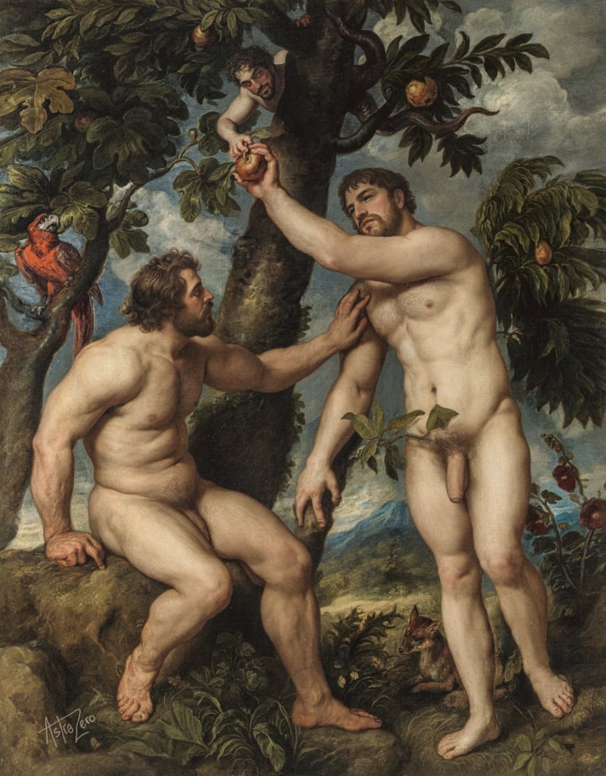 adam_and_eve astra_zero big_balls big_penis gay historical history male male/male male_only muscle painting religion religious yaoi