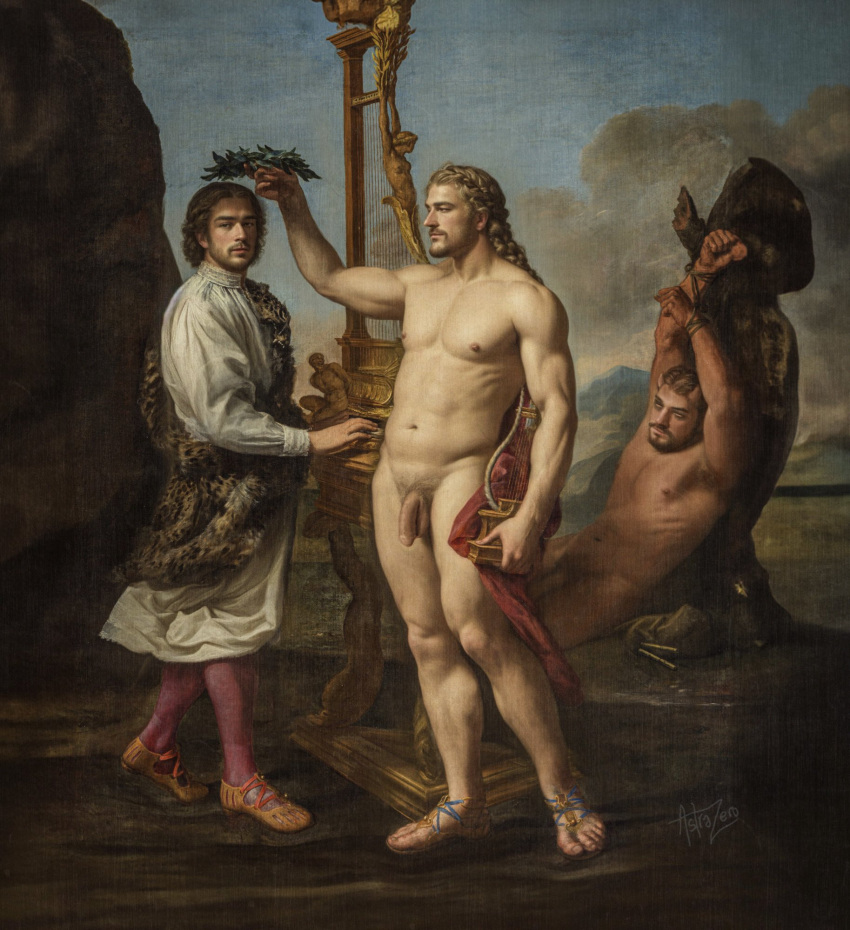 apollo astra_zero big_balls big_penis gay greek greek_mythology historical history male male/male muscle mythology only_male painting yaoi