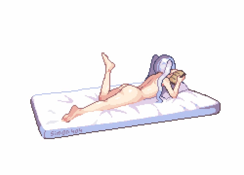 1girls animated ass barefoot bed casual casual_nudity completely_nude completely_nude_female female female_only frieren full_body kicking_legs naked naked_female nude nude_female pixel_art reading simon404 solo solo_female sousou_no_frieren tagme white_background