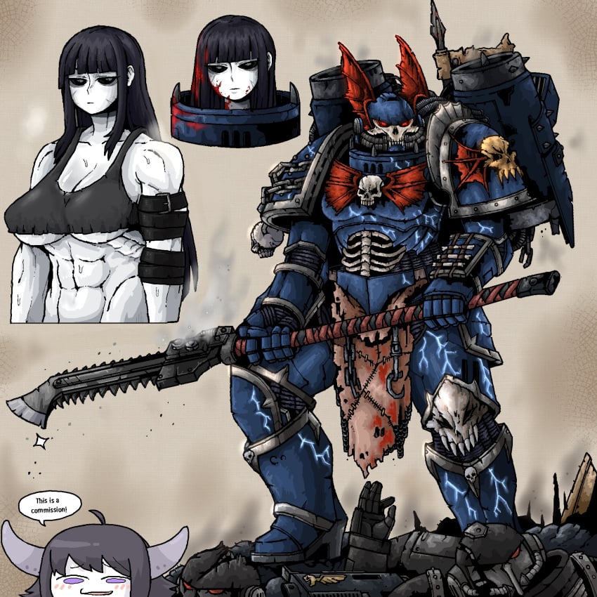 1girls abs adeptus_astartes chaos_(warhammer) chaos_space_marine english_text female_space_marine huge_breasts imperium_of_man muscular_female night_lords octosoup pale_skin rule_63 space_marine speech_bubble text warhammer_(franchise) warhammer_40k