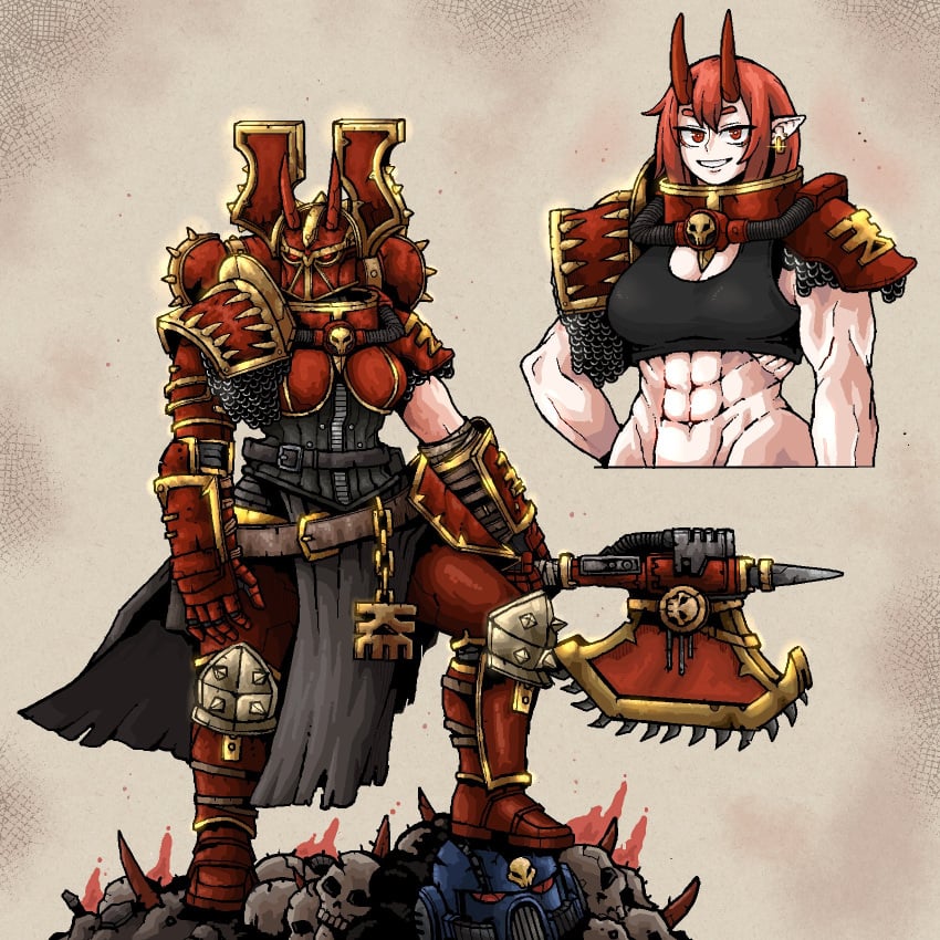 1girls abs armor big_breasts breasts chaos_(warhammer) chaos_space_marine female_space_marine huge_breasts khorne muscular muscular_female octosoup rule_63 spikes warhammer_(franchise) warhammer_40k