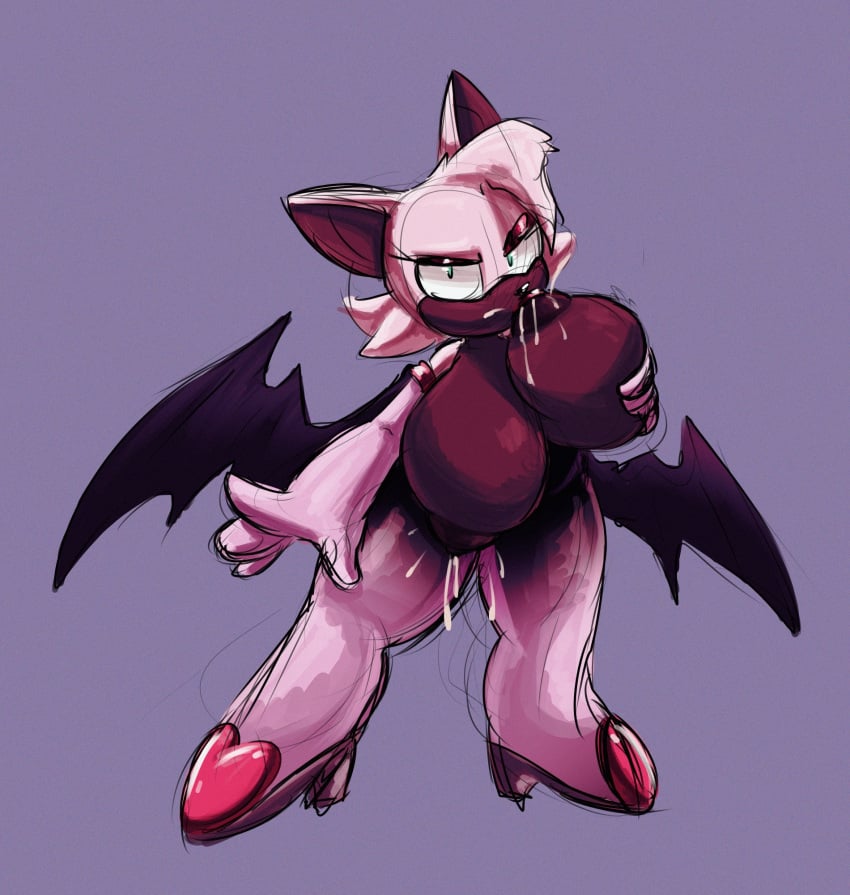 breast_feeding breasts dark-skinned_female dark_skin elbow_gloves female furry high_heels huge_breasts lactating lactation rouge_the_bat sega self_breast_sucking solo sonic_(series) tascom thigh_boots topless_female wings