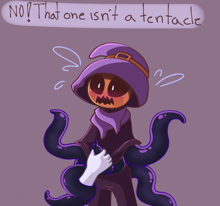 blush clothes demon evadare incredibox jacko_(incredibox) male male_only masturbation non-human non-human_only pumpkin rubbing shy surprised_expression tentacle tentacle_penis toony yarbeech