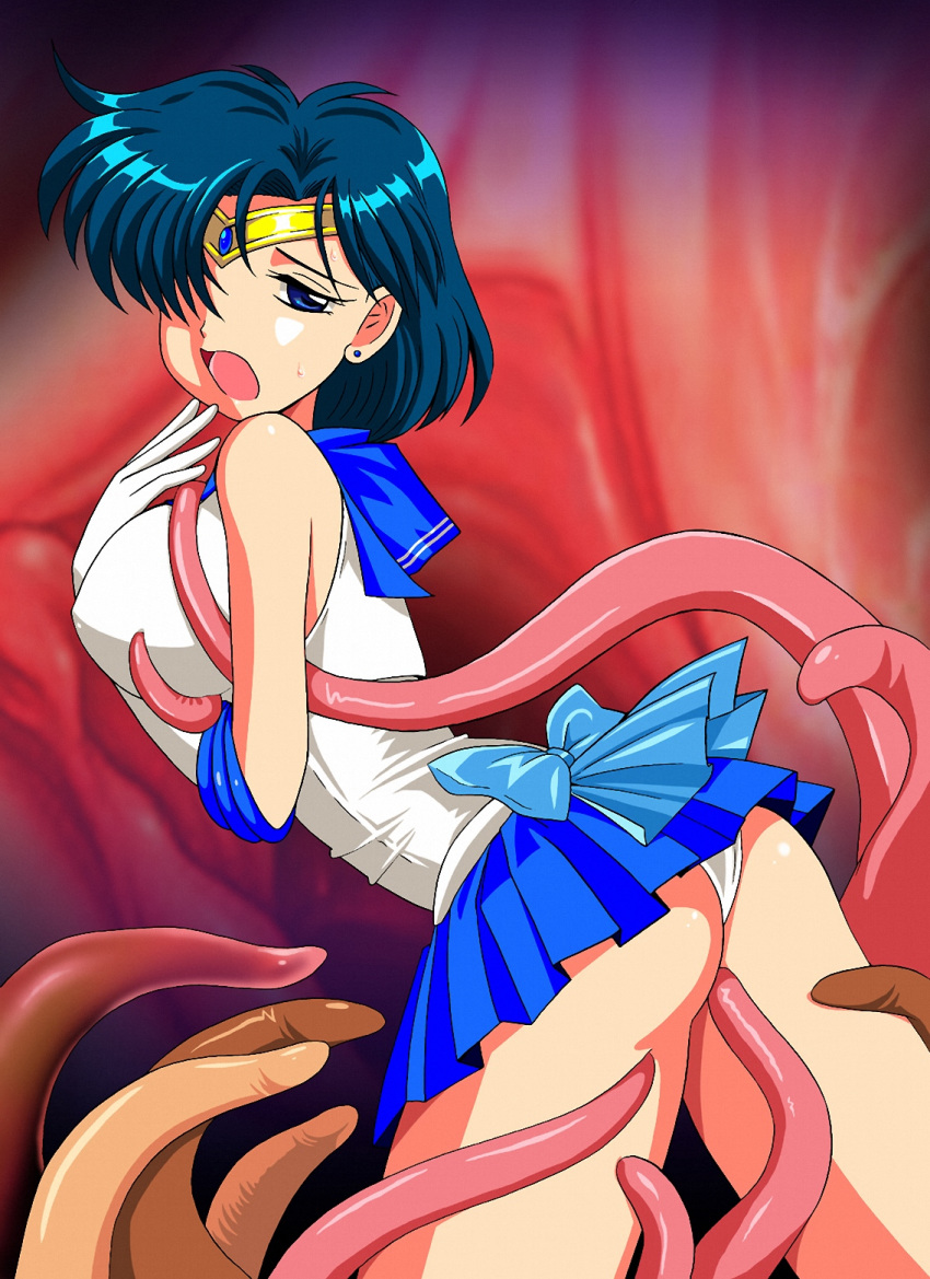 ami_mizuno bishoujo_senshi_sailor_moon blue_eyes blue_hair choker clothing consensual_tentacles female highres human large_breasts open_mouth panties pirochi sailor_mercury sex short_hair skirt straight_hair tentacle uniform