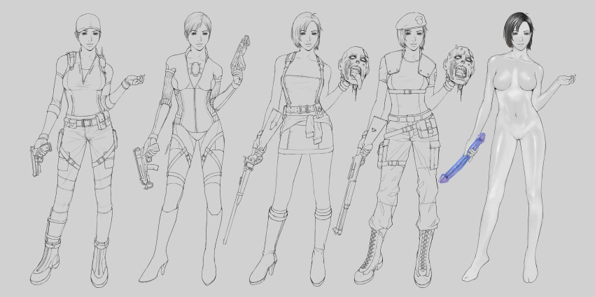 alternate_costume bare_shoulders baseball_cap belt beret blonde_hair bodysuit boots breasts capcom cleavage dildo double_dildo dual_wielding female firearm gun handgun hat high_heels highres human jill_valentine jill_valentine_(blonde) jill_valentine_(julia_voth) legs lips long_hair machine_pistol miniskirt monochrome no_nipples nude ponytail pussy resident_evil resident_evil_3 resident_evil_5 rifle shoes short_hair shotgun shoulder_pads skirt skorpion_vz._61 smooth_skin solo submachine_gun sweater_around_waist sww13 tied_hair tubetop uncensored weapon wristband zombie