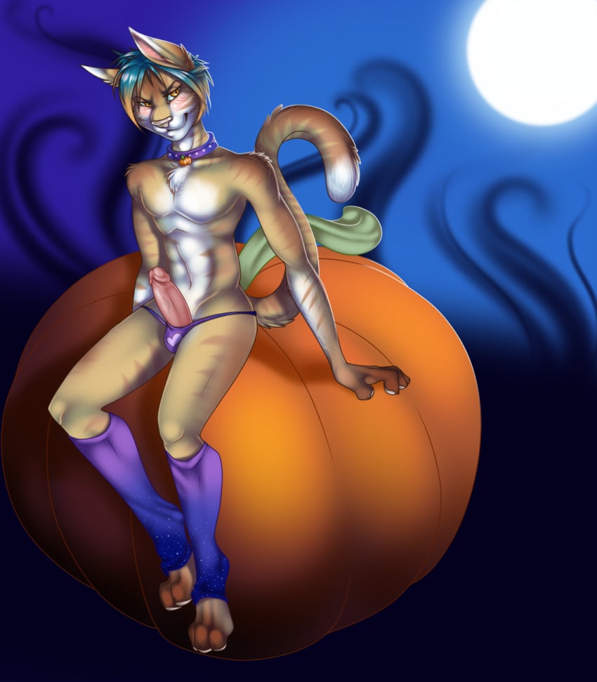 1boy anthro cute erection feline fivel fur furry halloween male male_only penis pose solo tabby