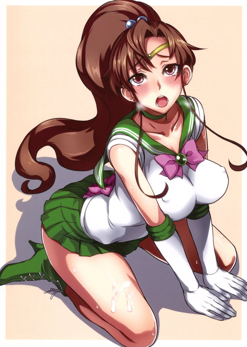 bishoujo_senshi_sailor_moon clothing cum erect_nipples erect_nipples_under_clothes female female_only human isao large_breasts makoto_kino sailor_jupiter seifuku skirt solo