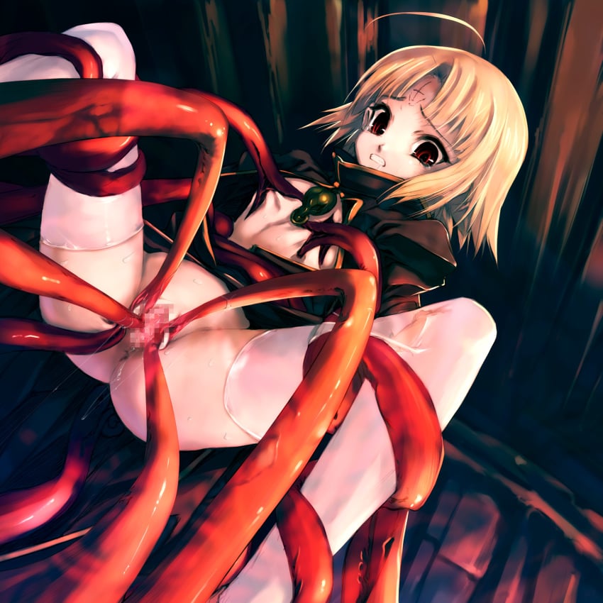 1girls anus ass blonde_hair breasts censored clenched_teeth clothing female flat_chest hitomaru imminent_rape mosaic_censoring nil-eve open_clothes open_shirt original pussy red_eyes red_tentacles restrained shirt short_hair shrine skirt skirt_lift spread_legs spread_pussy spreading spreading_pussy tears tentacle tentacle_sucking_breasts thighhighs white_legwear white_thighhighs wide_eyed young