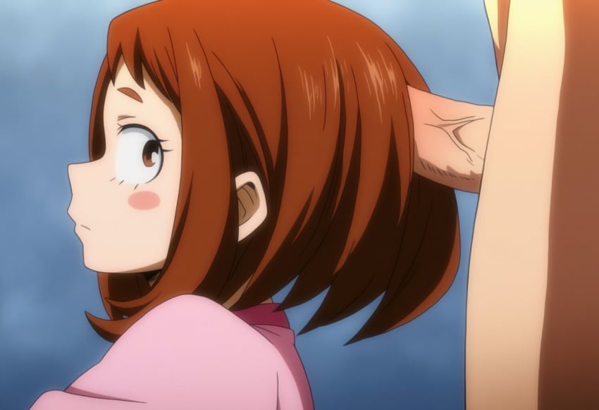 ai_generated brown_eyes brown_hair erection female hairjob my_hero_academia novelai ochako_uraraka penis penis_in_hair uncensored veiny_penis
