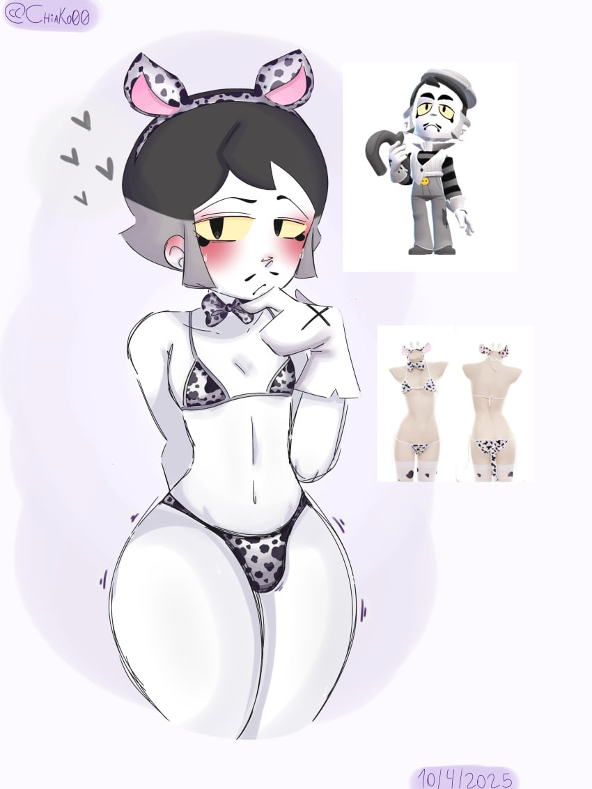 bikini blush boy brawl_stars bulge cow_bikini cow_ears_headband cow_print femboy femboy_only gloves gray_(brawl_stars) heart_symbol junkok_(artist) male male_only supercell supercell_(company) thighs watermark white_background white_skin