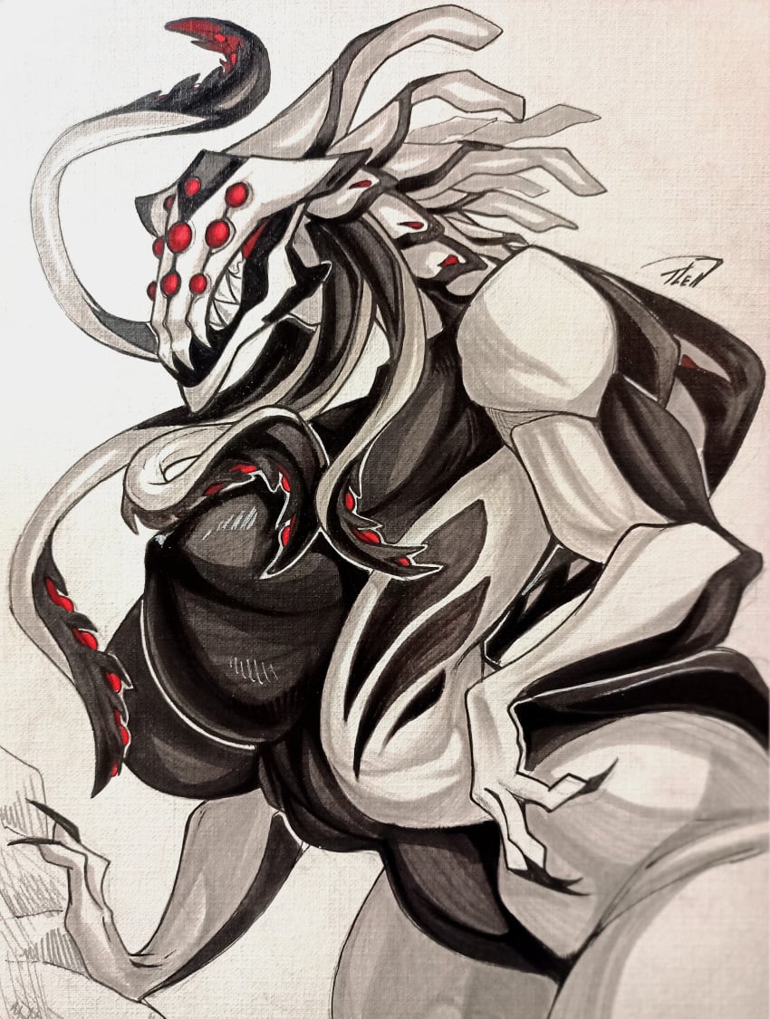 absurd_res alien anthro big_breasts breasts creatures_of_sonaria female hi_res humanoid korathos multi_eye roblox roblox_game simple_background solo tagme tentacle thick_thighs tlen_borowski traditional_media_(artwork) white_background
